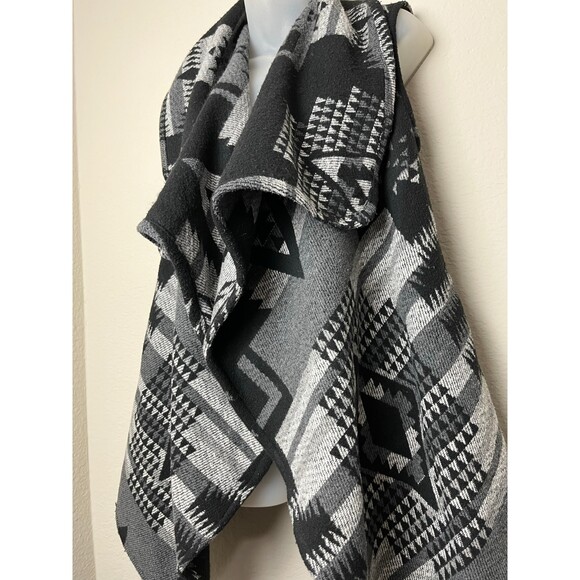 VTG Boho Wool Waterfall Cardigan Sweater Heavy Shrug Blk/Grey by ME JANE -Size S - Picture 3 of 7